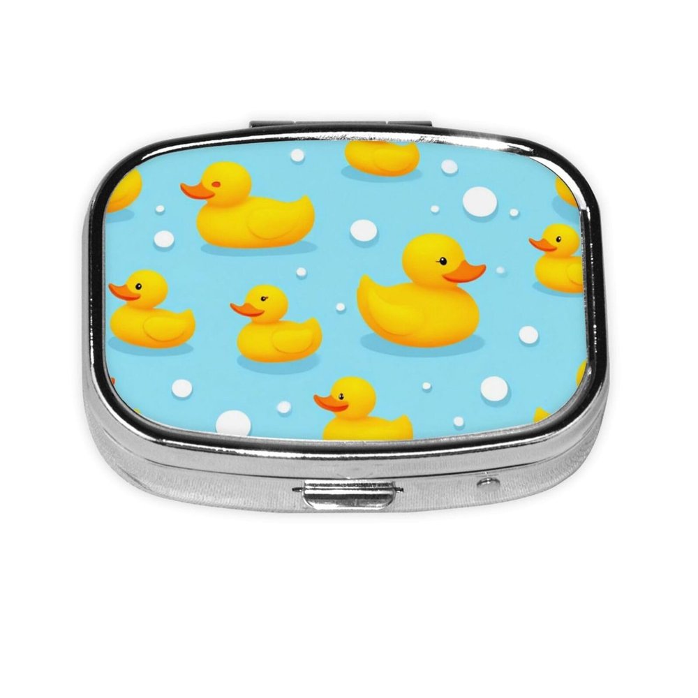 2 Compartments Travel Pill Organizer Box Small Pill Case for Pocket Purse for Medicine Vitamin (Yellow Rubber Ducks)