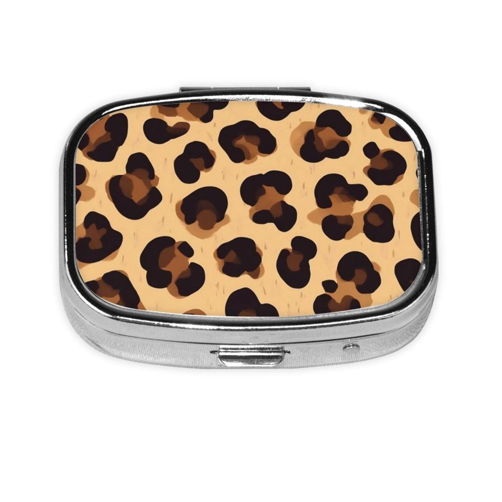 2 Compartment Small Pill Case for Purse or Pocket Pill for Travel Gifts (Cool Cheetah Leopard Print)
