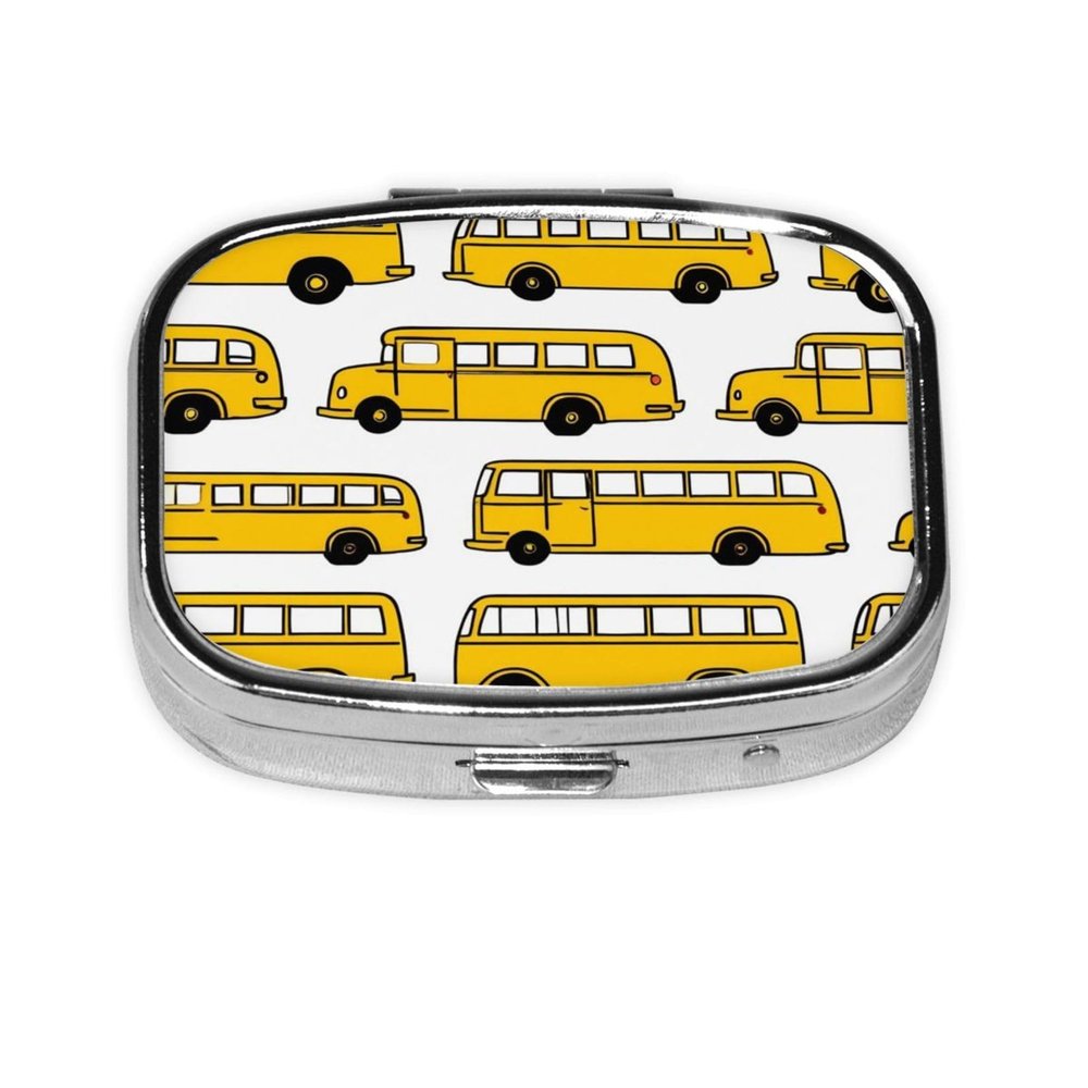 2 Compartments Travel Pill Case School Bus for Pocket Purse Portable Pill Container Medicine Vitamin Organizer