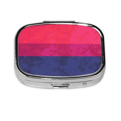 2 Compartment Medicine Pill Case for Purse & Pocket Metal Travel Pill Box (Bisexsual Pride Flag)