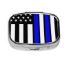 2 Compartment Medicine Pill Case for Purse & Pocket Metal Travel Pill Box (Thin Blue Line American Flag) view 1