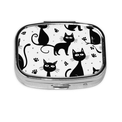 2 Compartment Small Pill Case for Purse or Pocket Pill for Travel Gifts (Funny Black Cats)
