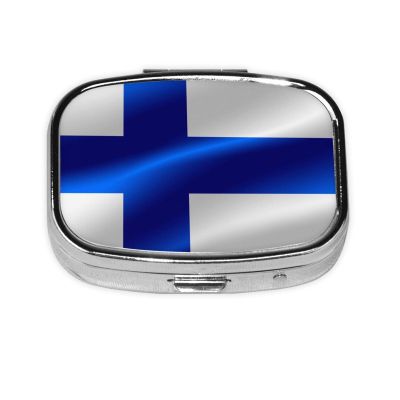 2 Compartment Medicine Pill Case for Purse & Pocket Metal Travel Pill Box (Flag of Finland)