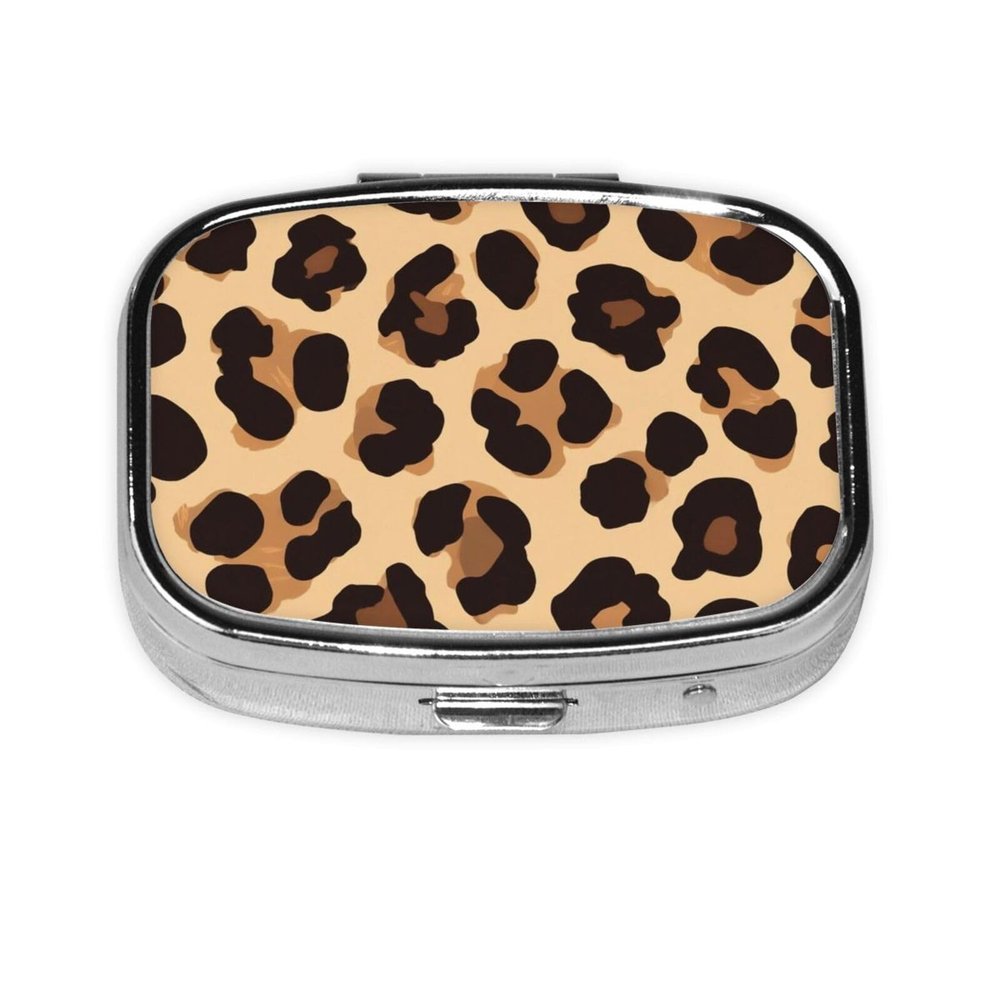 2 Compartments Travel Pill Organizer Box for Pocket Purse Daily Pill Holder Container for Medicine Vitamin (Cool Cheetah Leopard Print)