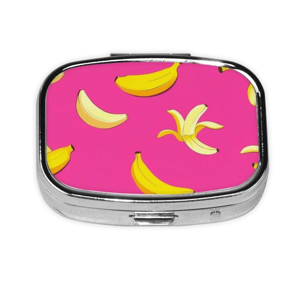 2 Compartments Travel Pill Organizer Hawaiian Banana Pink Daily Pill Case