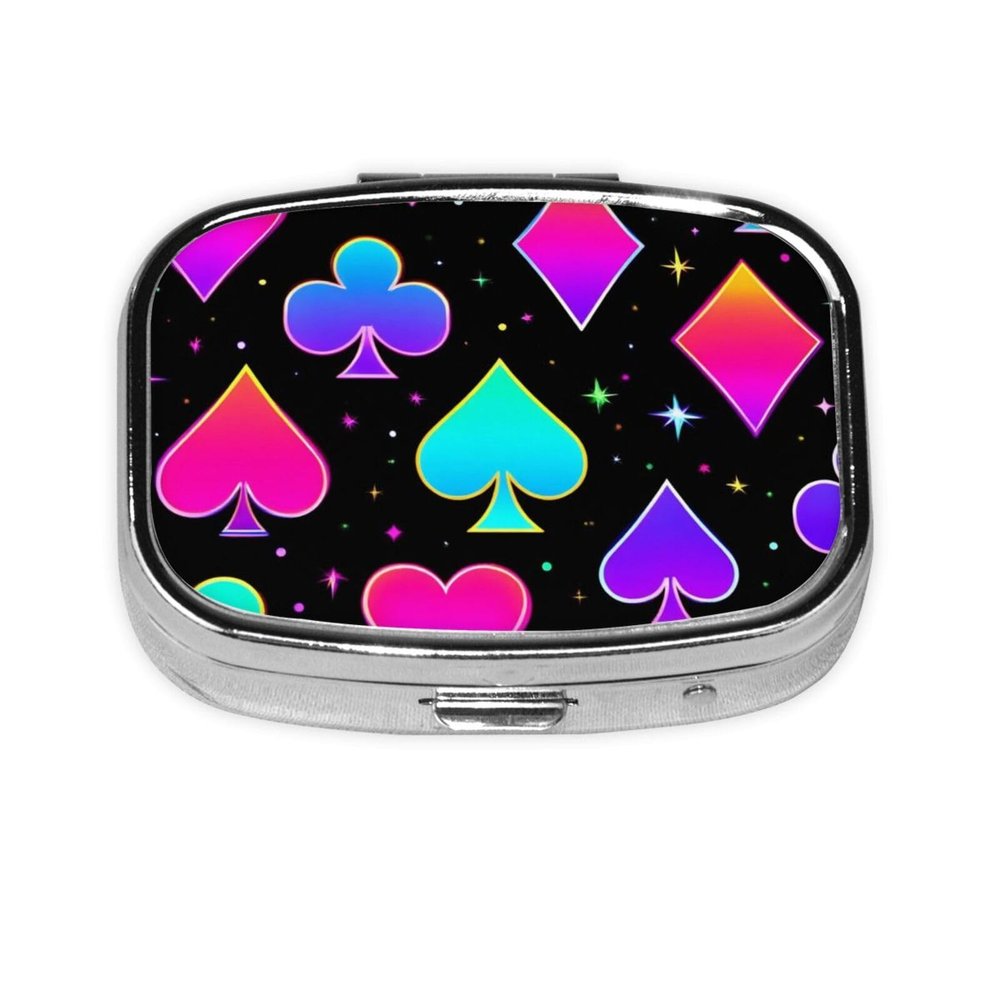 2 Compartments Travel Pill Case Trippy Neon Magic Playing Card for Pocket Purse Portable Pill Container Medicine Vitamin Organizer