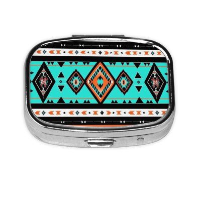 2 Compartments Travel Pill Organizer Ethnic Aztec Geometric Indiana Western Southwest Pattern Daily Pill Case