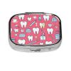 2 Compartment Small Pill Case for Purse or Pocket Pill for Travel Gifts (Teeth Dental Seamless Pattern Pink) view 1