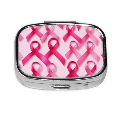2 Compartments Travel Pill Case Breast Cancer Ribbons Awareness Pink for Pocket Purse Portable Pill Container Medicine Vitamin Organizer
