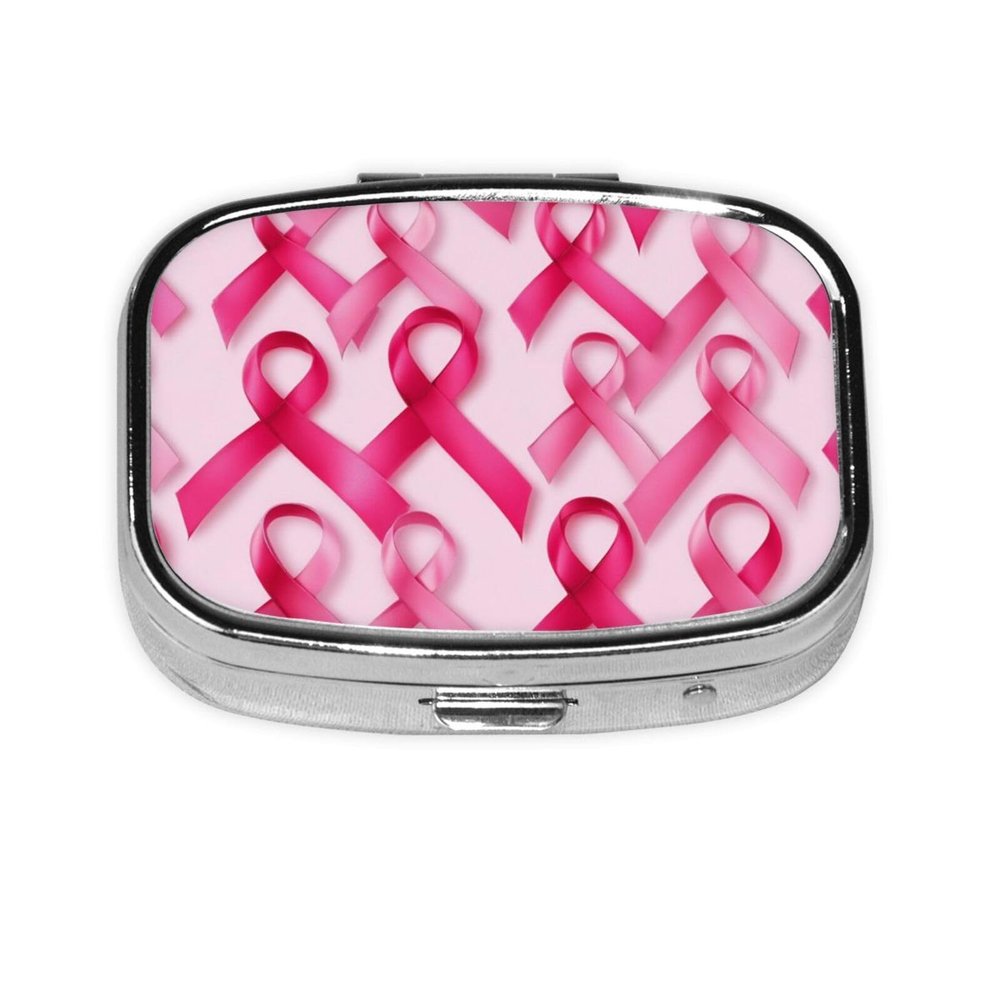 2 Compartments Travel Pill Case Breast Cancer Ribbons Awareness Pink for Pocket Purse Portable Pill Container Medicine Vitamin Organizer