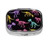 2 Compartment Small Pill Box for Purse & Pocket Metal Travel Pill Box (Dinosaurs Skeletons Colorful Print) view 1