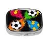 2 Compartments Travel Pill Case Colorful Paint Splash Ink Football Soccer Ball Black for Pocket Purse Portable Pill Container Medicine Vitamin Organizer view 1