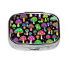 2 Compartment Small Pill Box for Purse & Pocket Metal Travel Pill Box (Trippy Magic Neon Mushrooms) view 1
