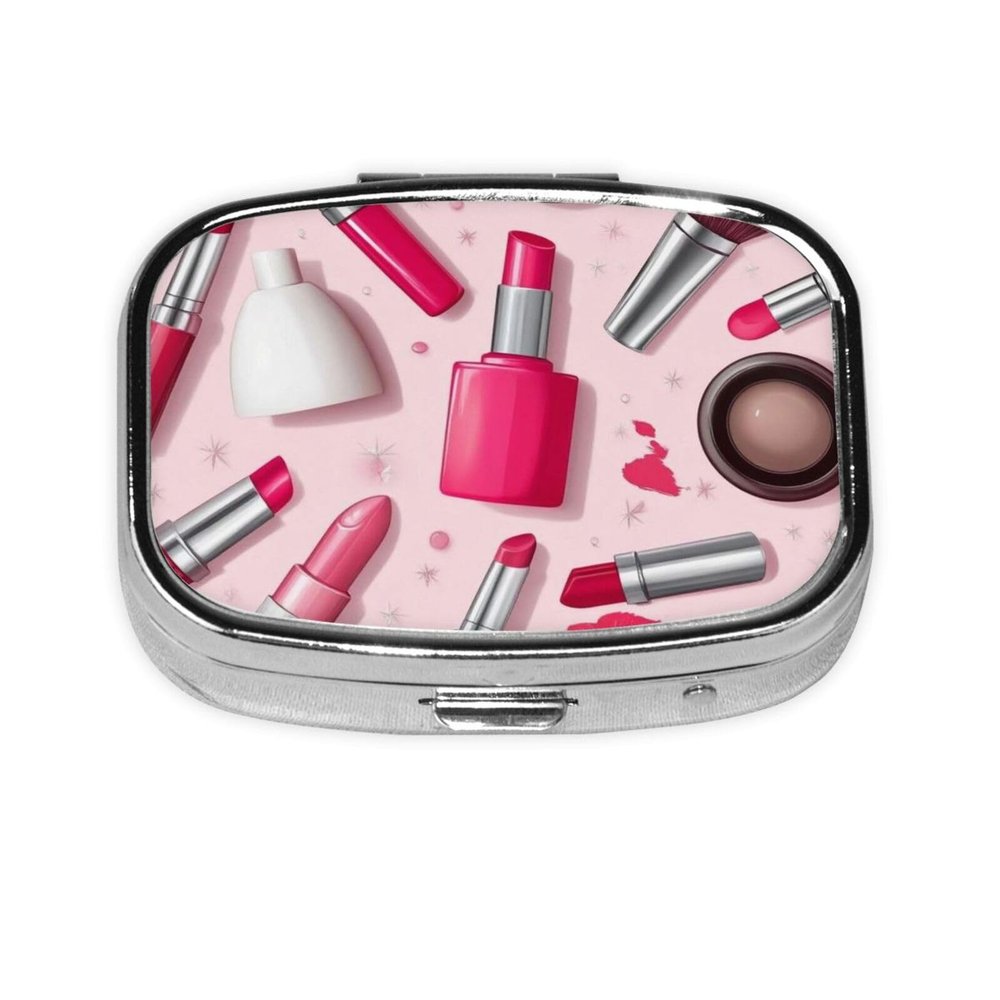 2 Compartments Travel Pill Case Modern Lady Girly Cosmetic Perfume Lipstick Pink for Pocket Purse Portable Pill Container Medicine Vitamin Organizer