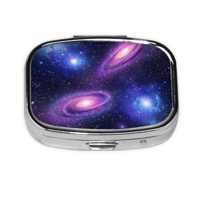 2 Compartments Travel Pill Organizer Box Small Pill Case for Pocket Purse for Medicine Vitamin (Space Galaxy Constellation Zodiac Star Purple Blue)