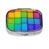 2 Compartment Medicine Pill Case for Purse & Pocket Metal Travel Pill Box (Rainbow Colorful Blocks) view 1