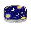 2 Compartment Medicine Pill Case for Purse & Pocket Metal Travel Pill Box (Sun Moon Stars Zodiac Goth Purple Space Galaxy Constellation) view 1