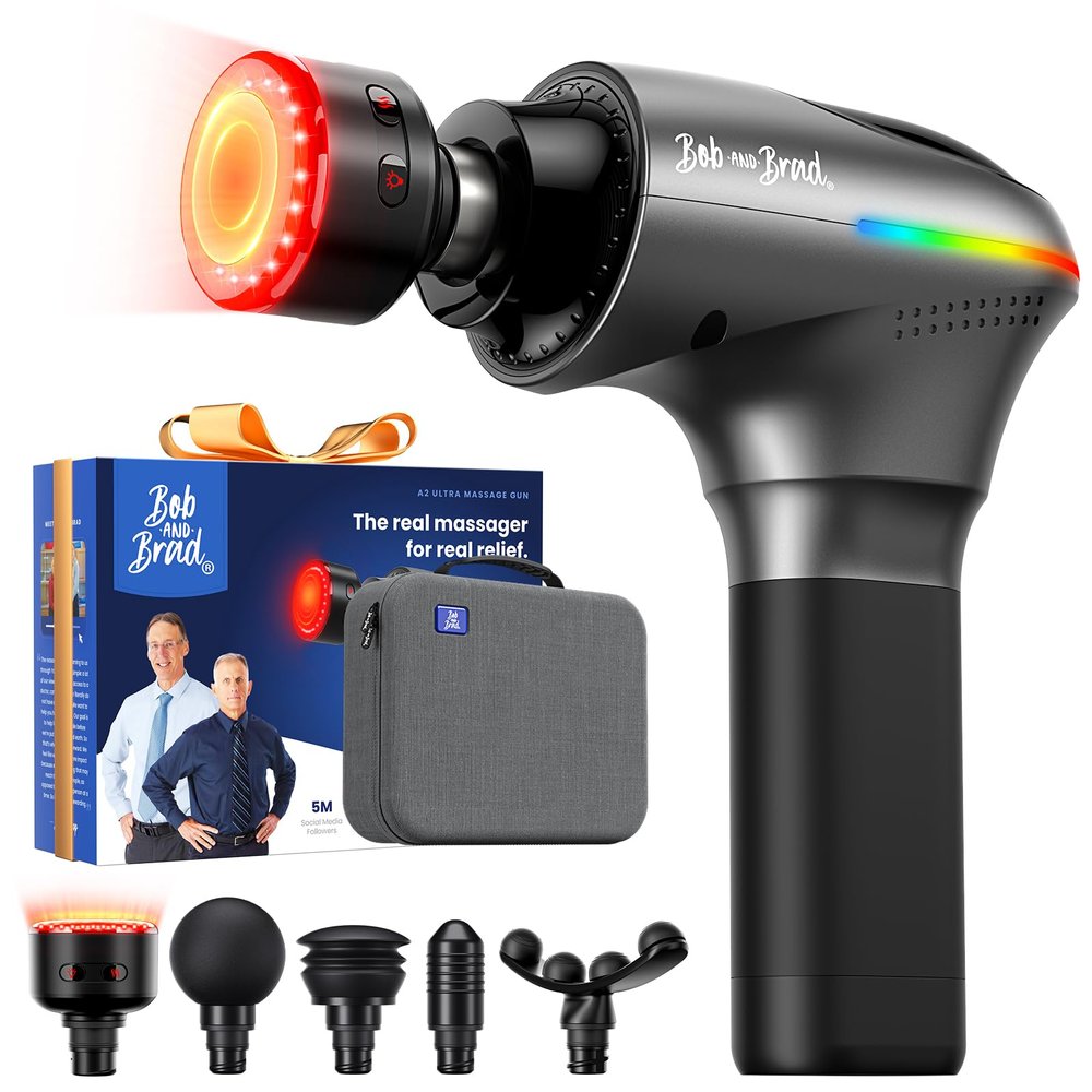 BOB AND BRAD A2 Ultra Heated Massage Gun with Red Light & Infrared Therapy, FSA-HSA Eligible Fathers Day Dad Gifts, 10mm Handheld Deep Tissue Percussion Massager with Case for Full Body Pain Relief