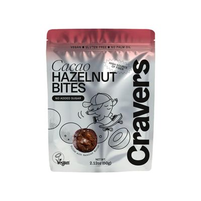 CRAVERS Hazelnut Energy Balls | Healthy School Snacks| Great for Lunch Boxes | 100% Vegan, Non-GMO, Gluten-free | Bite-sized | 3 Flavors (Crunchy, Cocoa, Coconut) | 12 Packs per Box (5 Balls per Pack) (cacao)