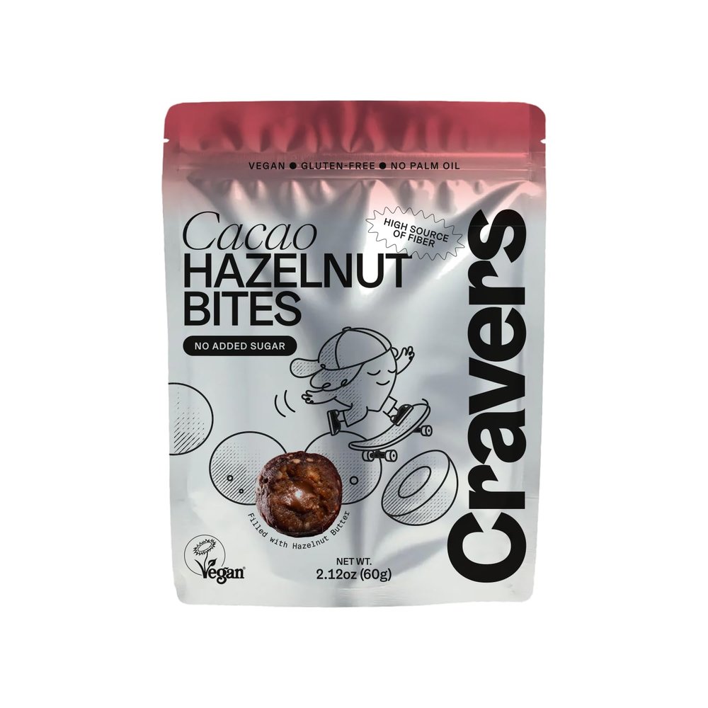 CRAVERS Hazelnut Energy Balls | Healthy School Snacks| Great for Lunch Boxes | 100% Vegan, Non-GMO, Gluten-free | Bite-sized | 3 Flavors (Crunchy, Cocoa, Coconut) | 12 Packs per Box (5 Balls per Pack) (cacao)