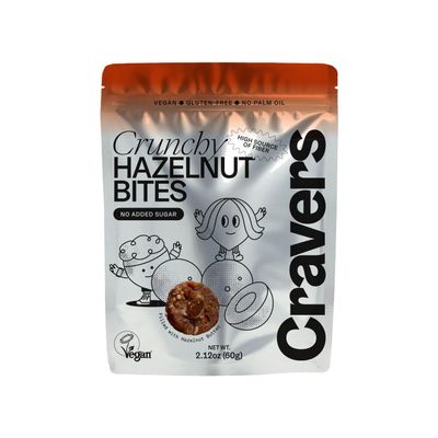 CRAVERS Hazelnut Energy Balls | Healthy School Snacks| Great for Lunch Boxes | 100% Vegan, Non-GMO, Gluten-free | Bite-sized | 3 Flavors (Crunchy, Cocoa, Coconut) | 12 Packs per Box (5 Balls per Pack) (crunchy)