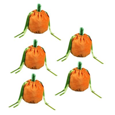 VICASKY 5Pcs Halloween Pumpkin Drawstring Candy Bags Velvet Treat Pouches for Party Favors Gift Storage Reusable Lightweight Halloween Supplies for Classroom Use
