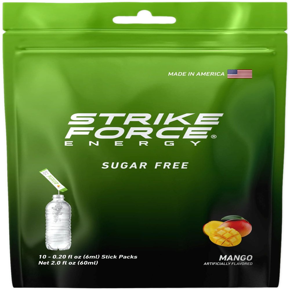 Strike Force Energy Drink Mix - Grape Flavor - Natural Tasting Caffeine Drink - Turn Any Drink into a Healthy Energy Drink - Zero Calories, Keto Friendly, Sugar Free, Pre Workout (10 Count, Mango)