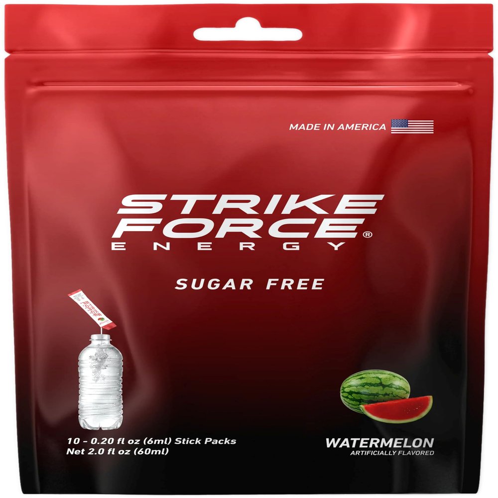 Strike Force Energy Drink Mix - Grape Flavor - Natural Tasting Caffeine Drink - Turn Any Drink into a Healthy Energy Drink - Zero Calories, Keto Friendly, Sugar Free, Pre Workout (10 Count, Watermelon)