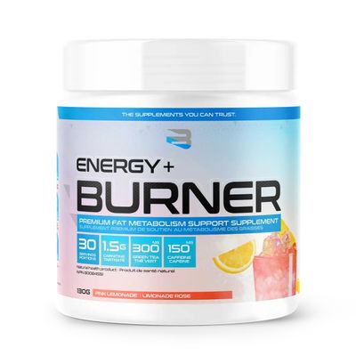 Believe Supplements Energy + Burner | L-Carnitine Tartrate, Green Tea, Caffeine | Fat Metabolism Support, Increased Energy, Focus, & Endurance | 30 Servings (Pink Lemonade)
