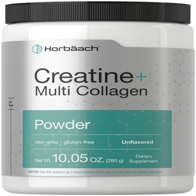 Horbach Creatine Monohydrate Powder | with Collagen and L-Taurine | 10.05 oz | Unflavored | for Women and Men | Non-GMO, Gluten Free