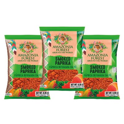Amazonia Forest Smoked Paprika From Brazil, Pack 3 Units - Sweet & Smoky Flavor for Marinades, Meats & Dressings, Additive Free (3 x 0.35 Oz Pack)