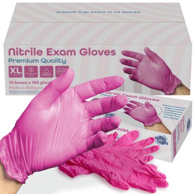SAFEWAY USA Pink Nitrile Gloves Disposable Non-Latex, Powder-Free, Ambidextrous Design Multi-purpose Gloves for House Chores, Nail Tech, Salon, Tattooing, Esthetician and more (1000 pcs, X-Large)