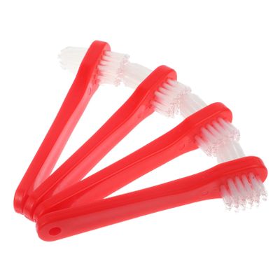 DECHOUS 4pcs Double Sided Denture Brush for Thorough Cleaning Travel Toothbrushes for Partial and Full Dentures Practical Portable Dental Care Supplies for Adults Red