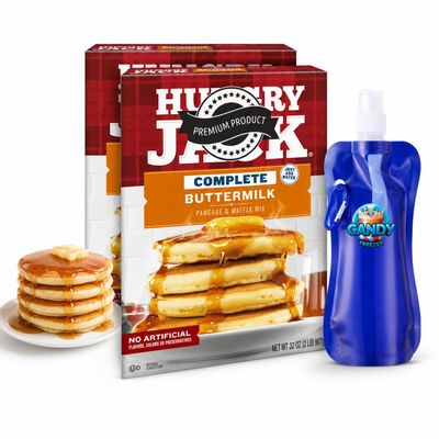 Complete Buttermilk Pancake and Waffle Mix, 32 oz Boxes (Pack of 2) Easy Just Add Water Breakfast Baking Mix with Candy Freezer Collapsible Water Bottle (Buttermilk) Bottle