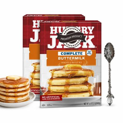 Complete Buttermilk Pancake and Waffle Mix, 32 oz Boxes (Pack of 2) Easy Just Add Water Breakfast Baking Mix with Candy Freezer Gem Spoon (Buttermilk) Gem Spoon