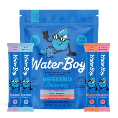 Waterboy Weekend Recovery Sample Pack | 3,200mg Electrolyte Powder Packets | Ginger + L-Theanine + Vitamins | No Sugar, All Natural, Gluten Free | 12 Drink Stick Mixes (Sample Pack)