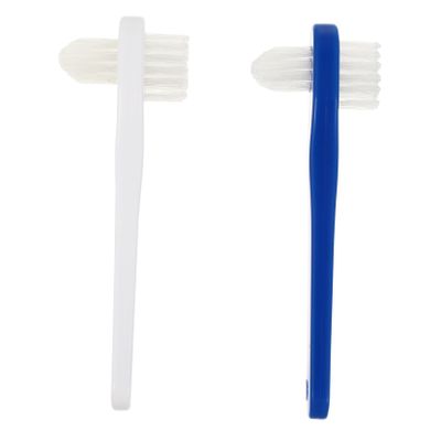 NOLITOY 2pcs Dual Head Denture Brush Double Sided Cleaning Tool for False Teeth with Non Slip Handle Multi Tufted Soft Bristles for Stain Removal