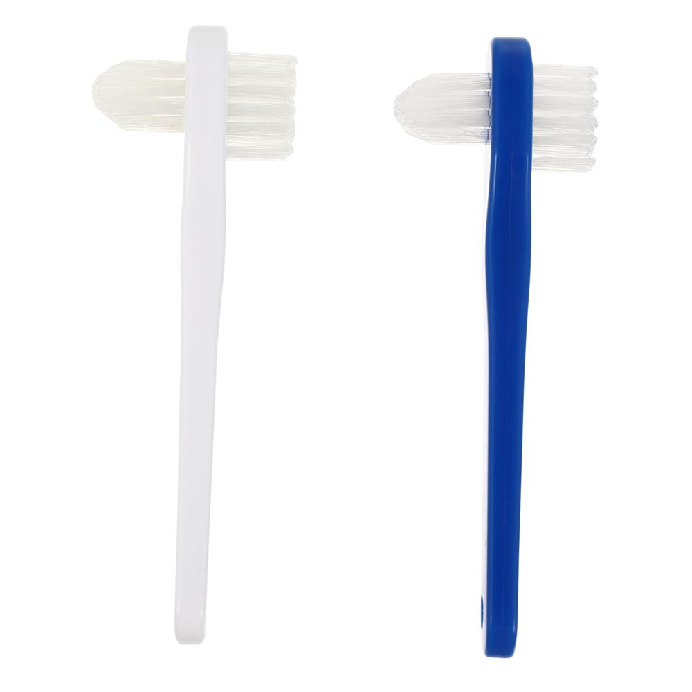 NOLITOY 2pcs Dual Head Denture Brush Double Sided Cleaning Tool for False Teeth with Non Slip Handle Multi Tufted Soft Bristles for Stain Removal