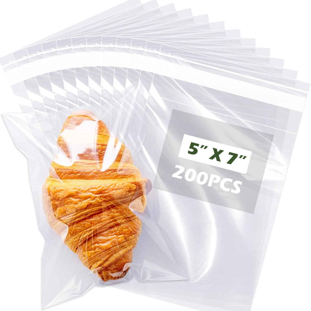 5x7" Self-Sealing Clear Cellophane Bags 3.1 Mil Thick Resealable Cello Bags for Cookies, Candy, Snacks, Small Jewelry, Greeting Cards, Crafts & Party Favors (Pack of 200)