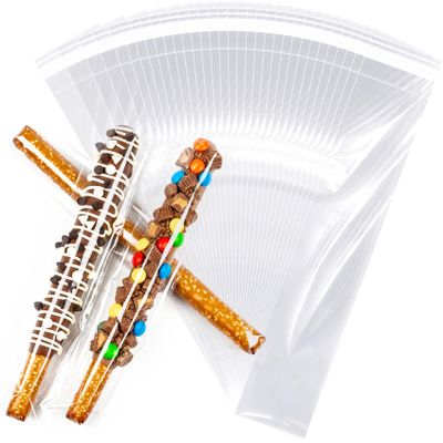 2x10" Pretzel Rod Bags Self-Sealing Clear Cello Bags, 3.1 Mil Thick for Candy Canes, Breadsticks, Chocolate Sticks & Party Favors (Pack of 100)