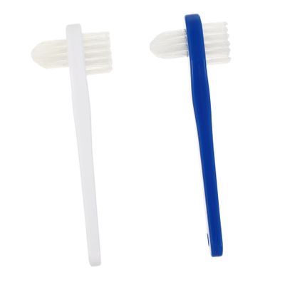 CALLARON 2pcs Dual Head Denture Cleaning Brushes with T Shaped Angled Heads Firm Nylon Bristles Non Slip Handle for False Teeth Care