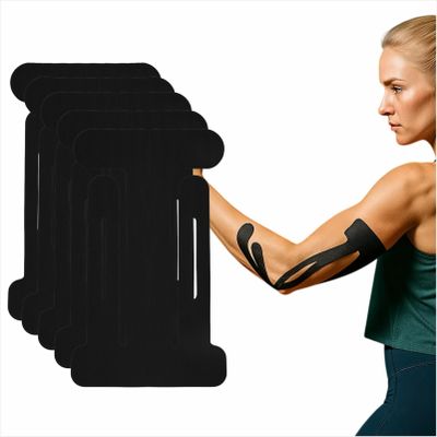 20 Pcs Elbow Support Kinesiology Tape Pre-Cut Athletic Strips for Sports Training, Muscle Stability & Joint Protection, Ideal for Tennis, Gym, Weightlifting, Basketball & Fitness (Black)