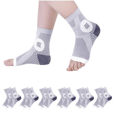 6 Pairs Neuropathy Socks for Women and Men, Nano Soothe Relief Compression Socks Toeless Compression Socks Ankle Compression Sleeve for Arch Support, Plantar Fasciitis Foot Swelling(Gray, L)