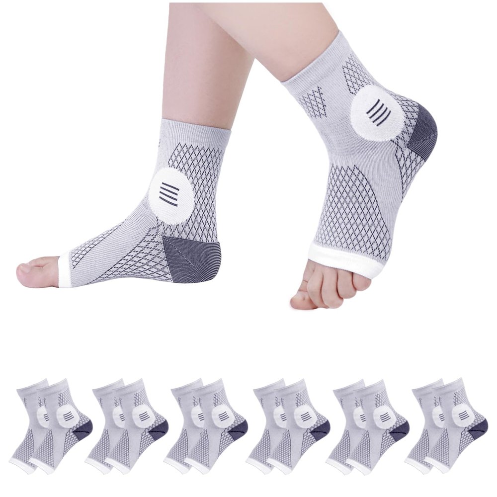 6 Pairs Neuropathy Socks for Women and Men, Nano Soothe Relief Compression Socks Toeless Compression Socks Ankle Compression Sleeve for Arch Support, Plantar Fasciitis Foot Swelling(Gray, L)