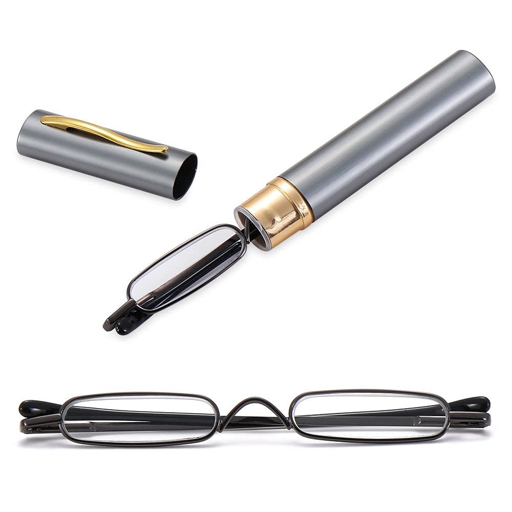 CUIFENGX Presbyopic glasses metal frame ultra-thin men's and women's portable mini reading glasses with box(Strength 1.00,F-red)