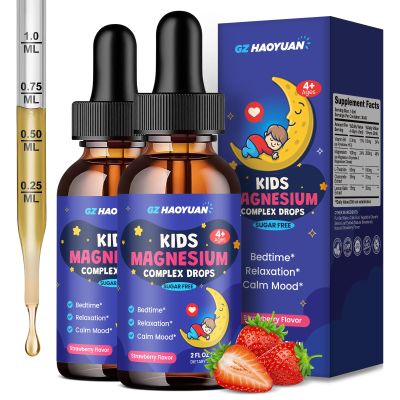 2 Pack Magnesium Glycinate Drops for Kids - Liquid Magnesium Drops with L-theanine, Chamomile & Vitamin B6 for Sleep, Relaxation, Calm & Focus, Strawberry Flavor, 4 Fl Oz