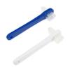 Mikinona 2pcs Dual Head Denture Cleaning Brushes with Large Multi Tufted and Angle Trimmed Heads for False Teeth Care Firm Nylon Bristles White Blue view 1