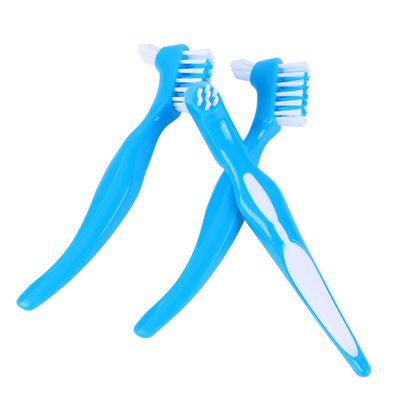 Hoement 3PCS Denture Toothbrush Double Headed Bristles for False Teeth Cleaning Non Slip Handle Portable Denture Brush for Home Use Gentle Retainers and Stains Removal