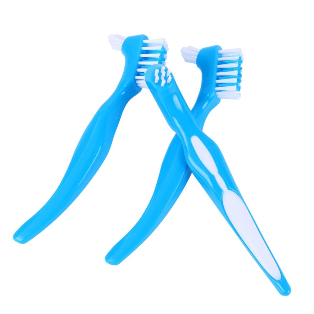 Hoement 3PCS Denture Toothbrush Double Headed Bristles for False Teeth Cleaning Non Slip Handle Portable Denture Brush for Home Use Gentle Retainers and Stains Removal