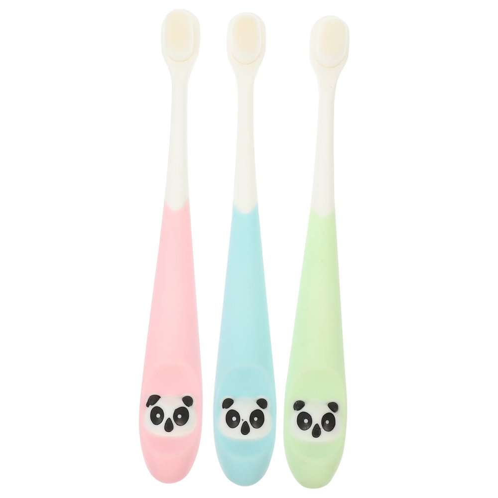 COOLHIYA 3Pcs Cartoon Toothbrush with Soft Silicone Handles Ultra Fine Bristles for Gentle Cleaning Brush Head for Panda Design Teeth Cleaning Tool Random Color